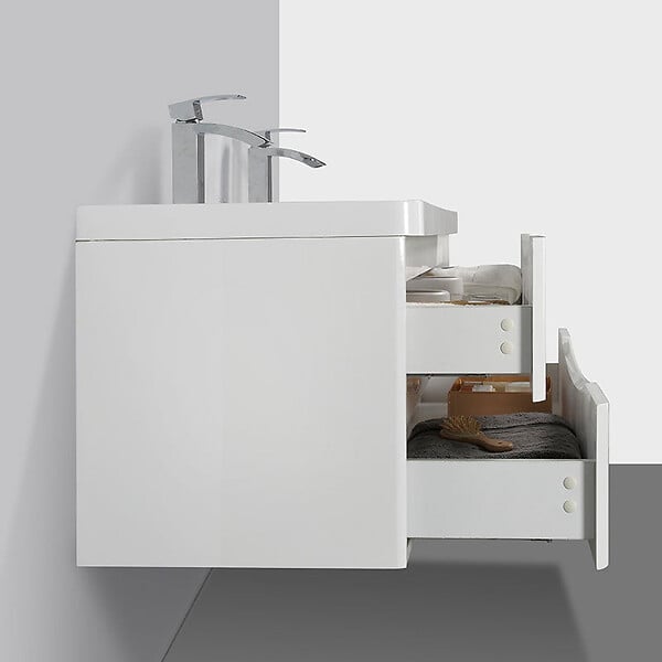 STANO - Meuble salle de bain design double vasque PIACENZA largeur 120 cm blanc laqué - large