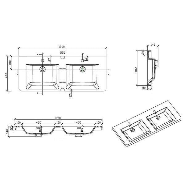 STANO - Meuble salle de bain design double vasque PIACENZA largeur 120 cm blanc laqué - large