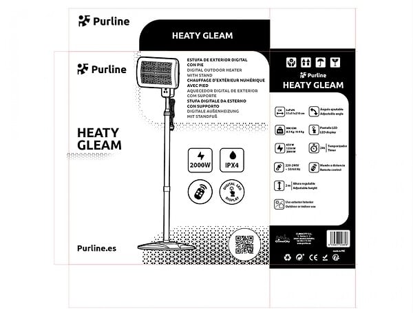PURLINE - Chauffage quartz numérique d'extérieur avec pied et télécommande - large
