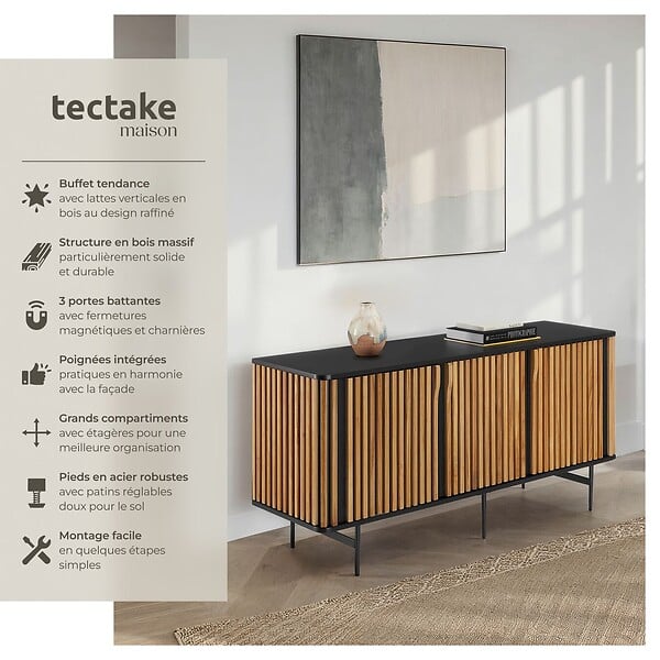 TECTAKE - Buffet LINEO avec compartiments de rangement noir/marron - large