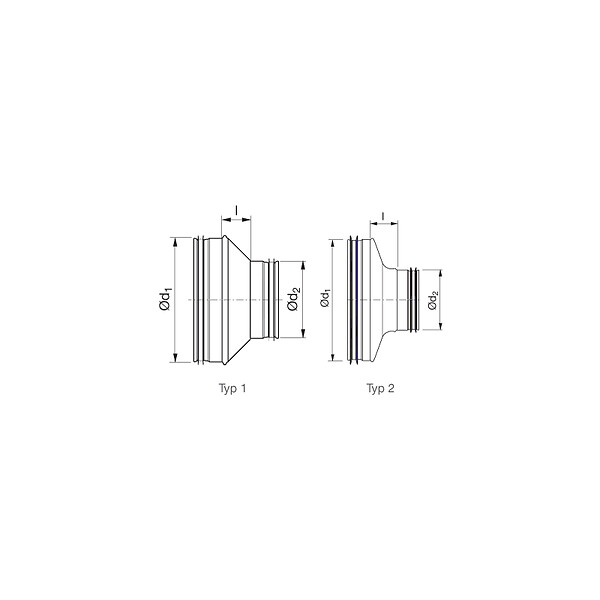 ACOMAT - Réduction circulaire VMC mâle mâle acier galva RC - Diamètre (mm): 125/100 - large