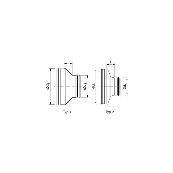 ACOMAT - Réduction circulaire VMC mâle mâle acier galva RC - Diamètre (mm): 200/125 - large