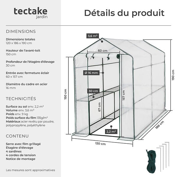 TECTAKE - Serre de jardin souple 2,23 m² blanc - large