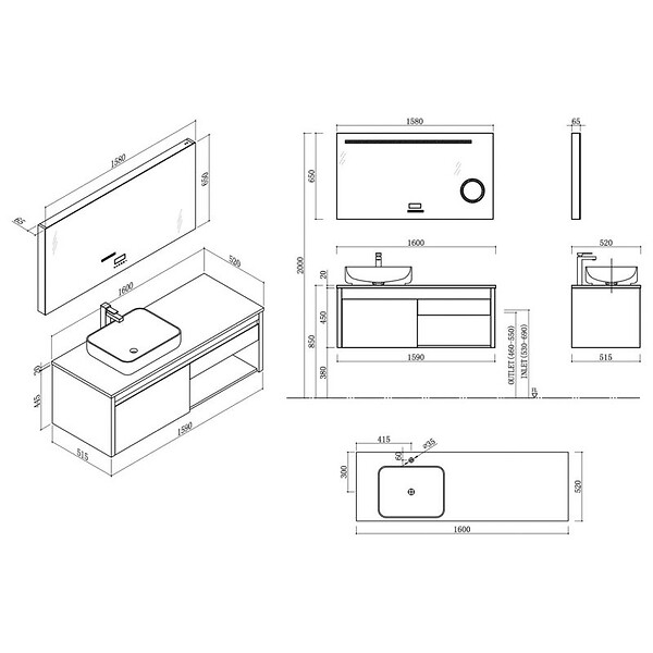 DISTRIBAIN - Meuble de salle de bain MAZARA 1600 SV - large