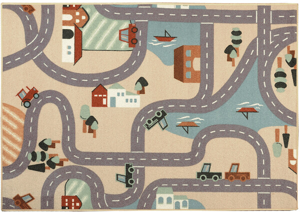 REBEL ROADS - Tapis route enfant scan road 95x133cm beige - large