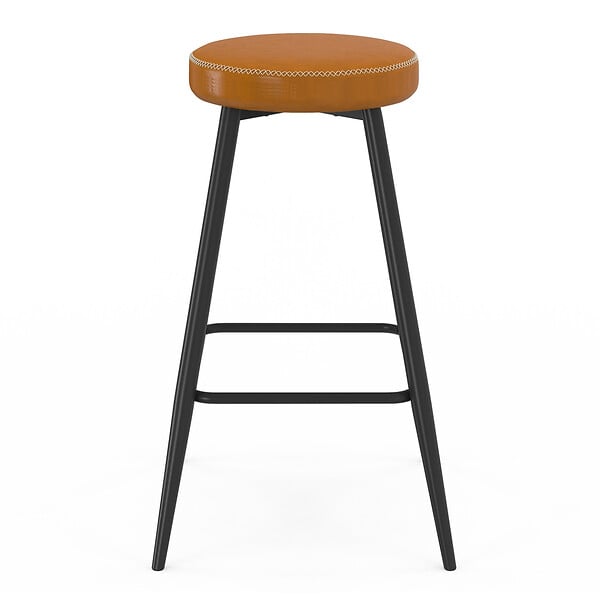 ID MARKET - Lot de 2 tabourets de bar ISAURE marron avec coutures et pieds en métal noir - large