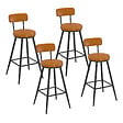 ID MARKET - Lot de 4 tabourets de bar ISAURE PU marron avec coutures et pieds métal noir - vignette