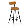 ID MARKET - Lot de 4 tabourets de bar ISAURE PU marron avec coutures et pieds métal noir - vignette