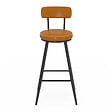 ID MARKET - Lot de 4 tabourets de bar ISAURE PU marron avec coutures et pieds métal noir - vignette