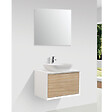 STANO - Meuble salle de bain pour vasque à poser PALIO largeur 60 cm blanc mat  chêne clair texturé - vignette