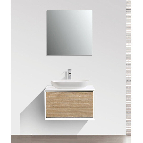 STANO - Meuble salle de bain pour vasque à poser PALIO largeur 60 cm blanc mat  chêne clair texturé - large
