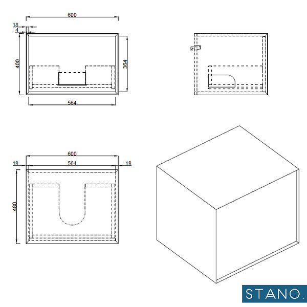 STANO - Meuble salle de bain pour vasque à poser PALIO largeur 60 cm blanc mat  chêne clair texturé - large