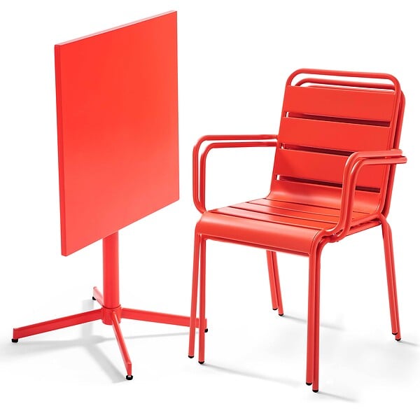 OVIALA - Ensemble table de jardin bistrot et 2 fauteuils métal rouge - Palavas - large