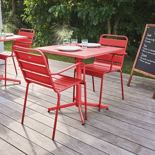 OVIALA - Ensemble table de jardin bistrot et 2 fauteuils métal rouge - Palavas - large