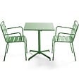 OVIALA - Ensemble table de jardin carrée et 2 fauteuils métal vert cactus  - Palavas - vignette
