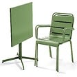 OVIALA - Ensemble table de jardin carrée et 2 fauteuils métal vert cactus  - Palavas - vignette