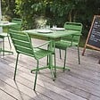 OVIALA - Ensemble table de jardin carrée et 2 fauteuils métal vert cactus  - Palavas - vignette