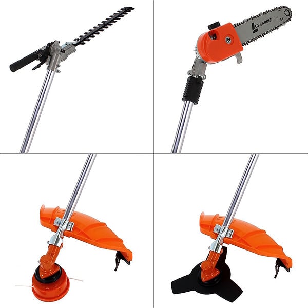GT GARDEN - Multifonction thermique 4 en 1 avec guidon : tronçonneuse - débroussailleuse - taille-haies et rallo - large