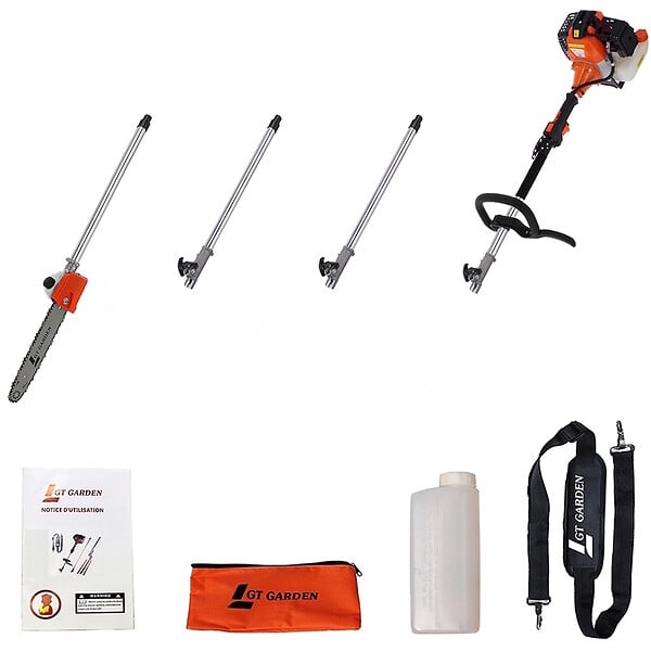 GT GARDEN - Élagueuse thermique sur perche, 52 cm3, 3 CV, longueur 4.15 mètres - large