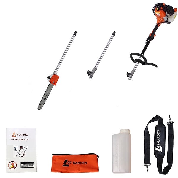 GT GARDEN - Élagueuse thermique sur perche, 52 cm3, 3 CV, longueur 3.15 mètres - large