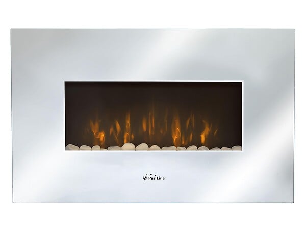 PURLINE - Cheminée électrique en verre trempé effet miroir avec télécommande - large