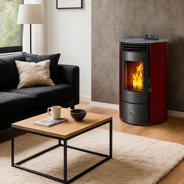 SANNOVER - Poêle à granulés étanche Azora 11,6 kW Bordeaux Sannover + Kit d'installation - large