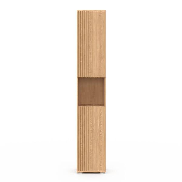 ID MARKET - Meuble colonne salle de bain VICTOR 2 portes 1 niche effet lattes - large