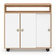 ID MARKET - Armoire d'appoint meuble de rangement à roulettes salle de bain TOMI structure hêtre plateau blanc - vignette