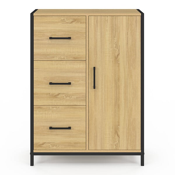 ID MARKET - Commode de rangement salle de bain DETROIT 3 tiroirs 1 placard design industriel - large