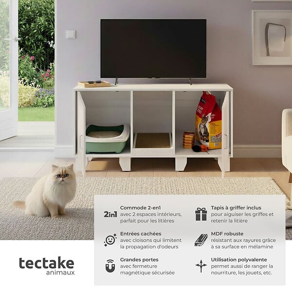 TECTAKE - Maison de toilettage pour chat FREYA avec tapis à gratter inclus blanc - large