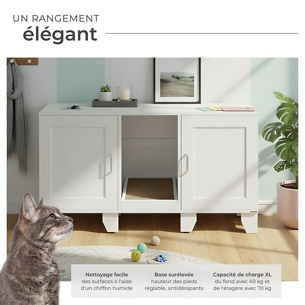 TECTAKE - Maison de toilettage pour chat FREYA avec tapis à gratter inclus blanc - large