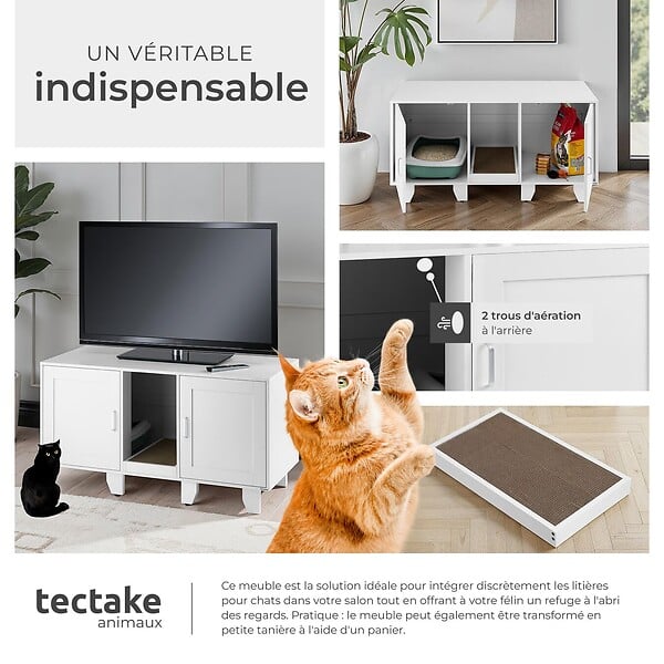 TECTAKE - Maison de toilettage pour chat FREYA avec tapis à gratter inclus blanc - large