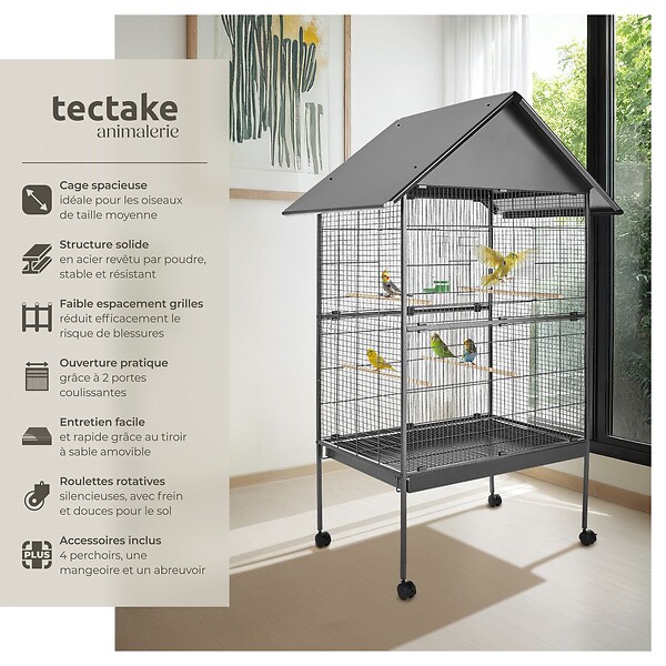TECTAKE - Cage à oiseaux 168 cm gris anthracite - large