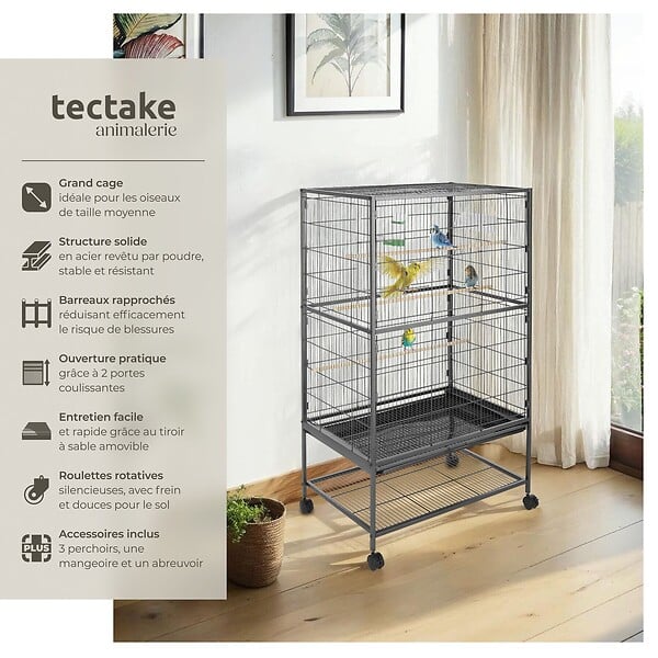 TECTAKE - Cage à oiseaux 131 cm gris anthracite - large