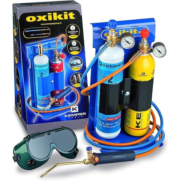 KEMPER - Chalumeau Bi-Gaz Oxygène Propane Pro 3300°C : Kit Complet Soudage & Brasage, Coupe Acier 5 mm, Détendeurs, Manomètres KEMPER - large