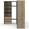 ID MARKET - Dressing extensible d'angle MARLON 200 x 150 x 180 cm hêtre avec penderies + tiroirs + étagères + rideaux noirs - vignette