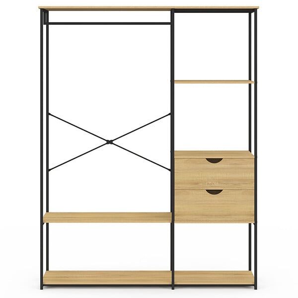 ID MARKET - Dressing penderie avec étagères et 2 tiroirs L. 130 cm DETROIT design industriel - large