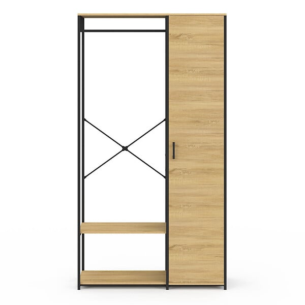 ID MARKET - Dressing penderie étagères avec porte L. 90 cm DETROIT design industriel - large