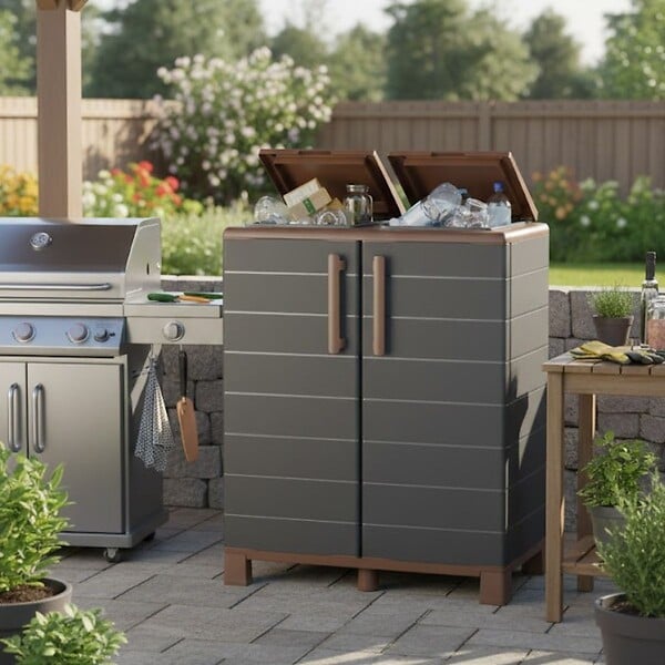 ARTPLAST - Abri Poubelles 2 Sacs Anthracite - Armoire Cache Poubelle de Tri Sélectif 68 x 37 x 90 cm Terrasse, Restaurant Art Plast - large