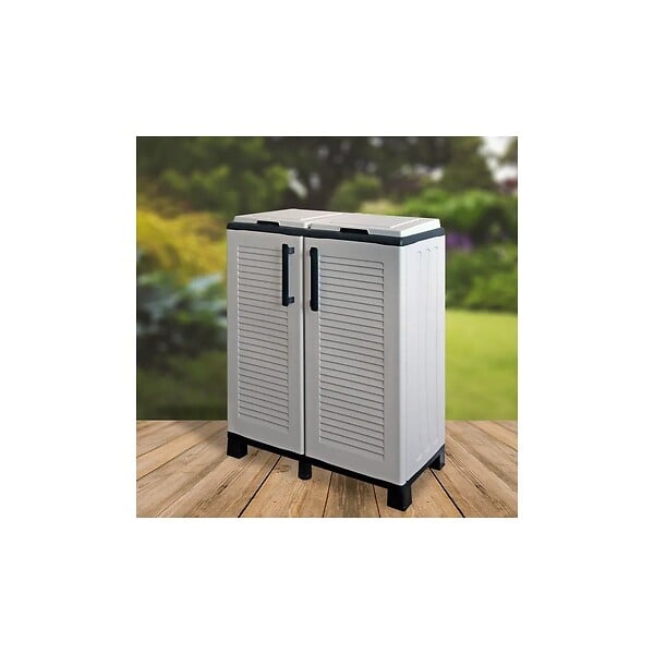 ARTPLAST - Cache Poubelles de tri Selectif 2 Sacs - Armoire Recyclage 68 x 37 x 90 cm Gris Clair 2 Portes 4 pieds ART PLAST - large