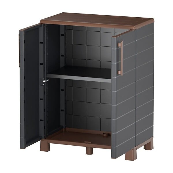 ARTPLAST - Armoire de rangement Extérieur/Intérieur 2 portes 2 Etagères Anthracite - Meuble de rangement de Garage 68 x 37 x 90 cm - large