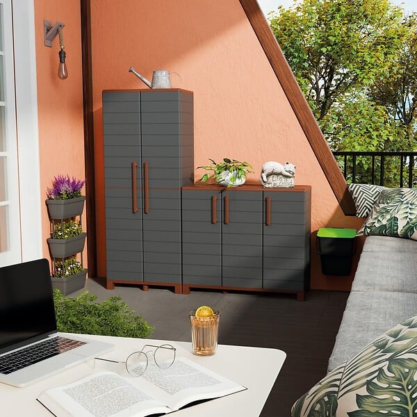 ARTPLAST - Armoire de rangement Extérieur/Intérieur 2 portes 2 Etagères Anthracite - Meuble de rangement de Garage 68 x 37 x 90 cm - large