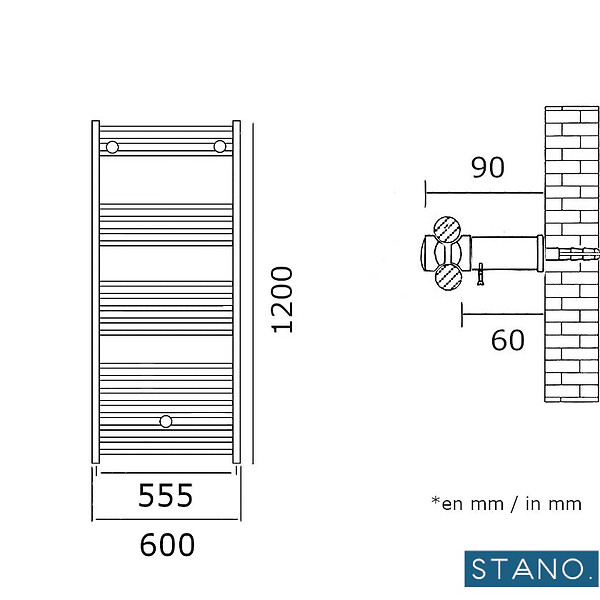 STANO - Radiateur sèche-serviettes eau chaude CODA 120 x 60 cm noir mat - large