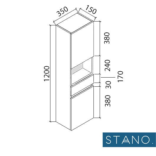 STANO - Grande armoire de rangement ESSENTIEL hauteur 120 cm mélaminé blanc 35 cm - large