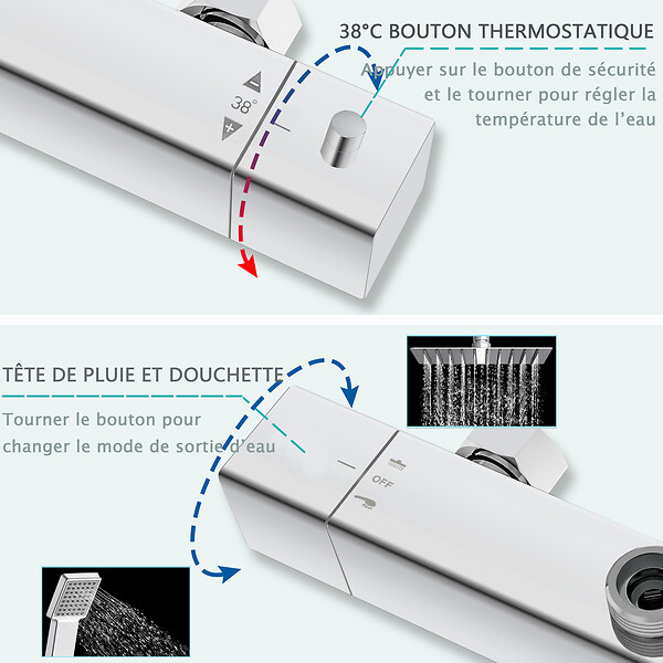 AICA SANITAIRE - AICA Colonne de douche thermostatique, avec mitigeur thermostatique - large