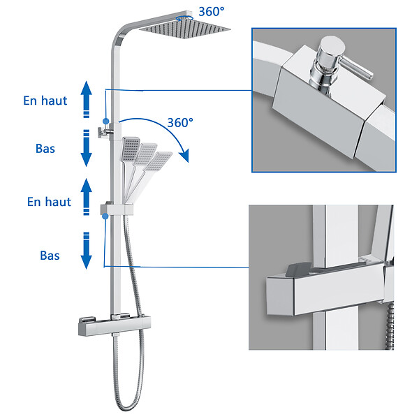 AICA SANITAIRE - AICA Colonne de douche thermostatique, avec mitigeur thermostatique - large