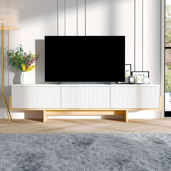 CONCEPT USINE - Meuble TV avec placards blanc et bois 180cm WOPI - large