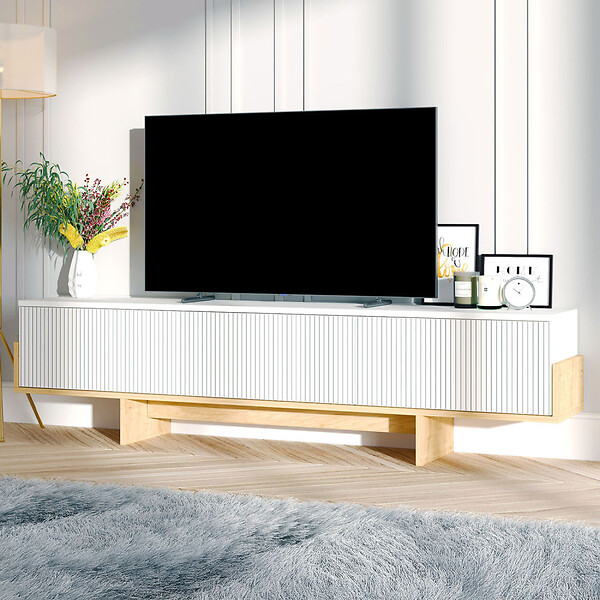 CONCEPT USINE - Meuble TV avec placards blanc et bois 180cm WOPI - large