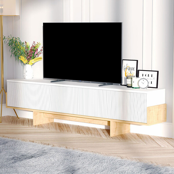 CONCEPT USINE - Meuble TV avec placards blanc et bois 180cm WOPI - large