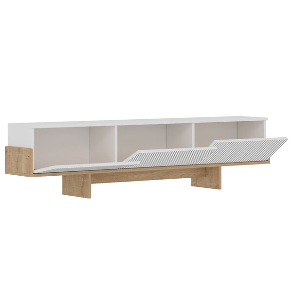 CONCEPT USINE - Meuble TV avec placards blanc et bois 180cm WOPI - large